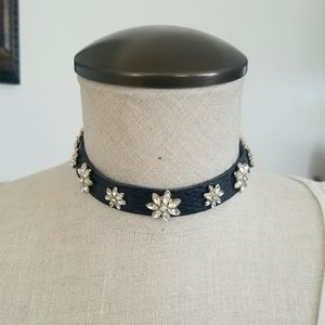 Black Leather & Crystal Choker